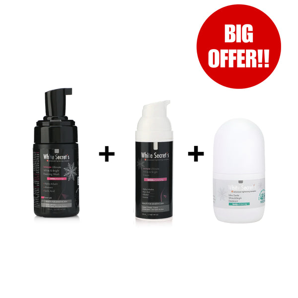 White Secret's Intimate white & Bright Package Cleansing Foaming Wash + Cream + Whitening Deodorant